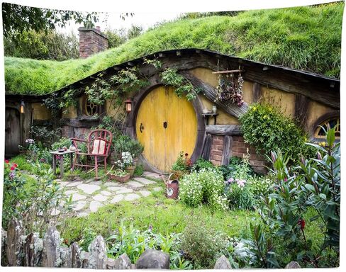 BELECO 5x3ft Fabric Hobbit Cave Backdrop for Photography Matamata Rural Hobbit Living Cabin Green Grass Garden Hobbiton Cave Background Ring Lord Fans Party Birthday Party Decorations Photo Props in Saudi Arabia