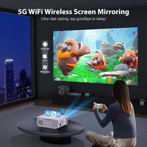 جهاز عرض مزود بواي فاي وبلوتوث، جهاز عرض صغير أصلي 1080 بكسل 18000 لومن، جهاز عرض فيديو محمول متوافق مع iOS/Android/TV Stick/PS4/HDMI/PPT/USB (أبيض) in Kuwait