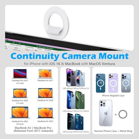 حامل كاميرا متواصل من imluckies، لجهاز MacBook Pro Air، حامل كاميرا ويب مغناطيسي متوافق مع حافظات MagSafe iPhone MacBook، حامل هاتف الكمبيوتر المحمول لنظام iOS 16 وmacOS Ventura، يعمل مع عرض المكتب in Kuwait