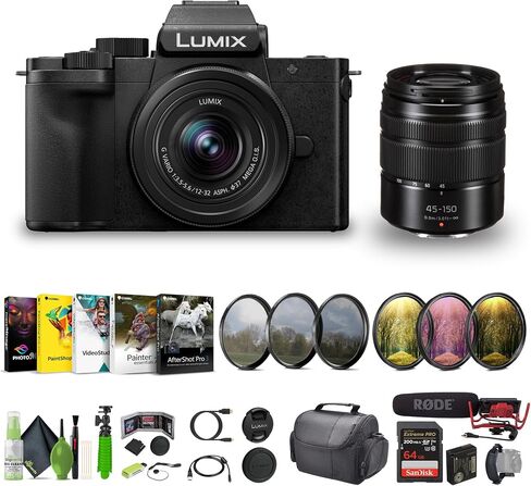 Panasonic Lumix G100D 4K Mirrorless Vlogging Camera for Video, Photography with 12-32mm Lens and G Vario 45-150mm, YouTube Vlogger Bundle with Flexible Tripod + Cleaning Kit + Vlog Accessories in Saudi Arabia