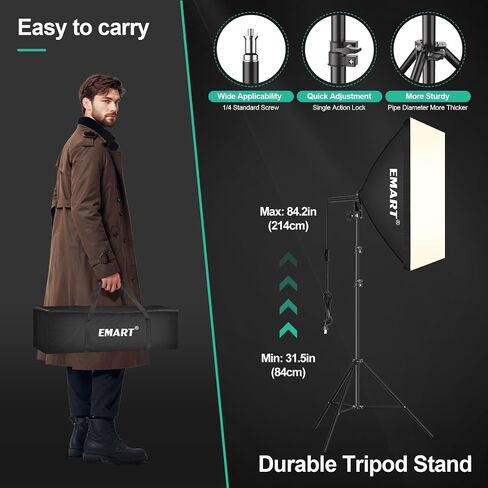مجموعة إضاءة Softbox الاحترافية من EMART، صندوق ناعم للسحب مقاس 20 بوصة × 28 بوصة | لمبة LED بقدرة 50 وات 3000K-6000K مع جهاز تحكم عن بعد/التطبيق، مجموعة إضاءة التصوير الفوتوغرافي Softbox لأضواء الاستوديو، والصور الشخصية، وتسجيل الفيديو (عبوتان) in Saudi Arabia