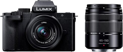 كاميرا باناسونيك LUMIX G100 4k بدون مرآة للصور والفيديو، نظام عدسات ميكرو أربعة أرباع قابلة للتبديل، عدسات 12-32 ملم + 40-150 ملم، نظام هجين 5 محاور، DC-G100DW/W (أسود) in Saudi Arabia