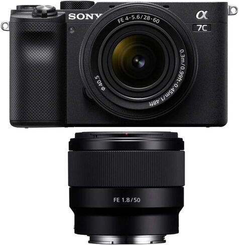 مجموعة كاميرا Sony Alpha a7C صغيرة الحجم بدون مرآة كاملة الإطار (أسود) مع عدسة وبطارية قابلة لإعادة الشحن وشاحن مزدوج، وحقيبة أدوات مع مجموعة ملحقات وتنظيف، وبطاقة ذاكرة 64 جيجابايت (5 قطع) in Saudi Arabia