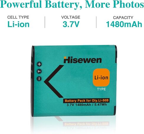 Hisewen 2 حزمة بطارية وشاحن LI-50B Li50b لأوليمبوس SZ-10 SZ-12 SZ-15 SZ-16 HIS SZ-20 SZ-30MR SZ31MR iHS TG-610 TG-630 HIS TG-810 TG-820 TG-830 TG -860 له in Kuwait