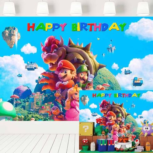 Super Mario Movie Backdrop for Birthday Party Video Game Blue Sky Background Kids Mario Bros Party Supplies Cake Table Banner 5x3 ft 429 in Kuwait