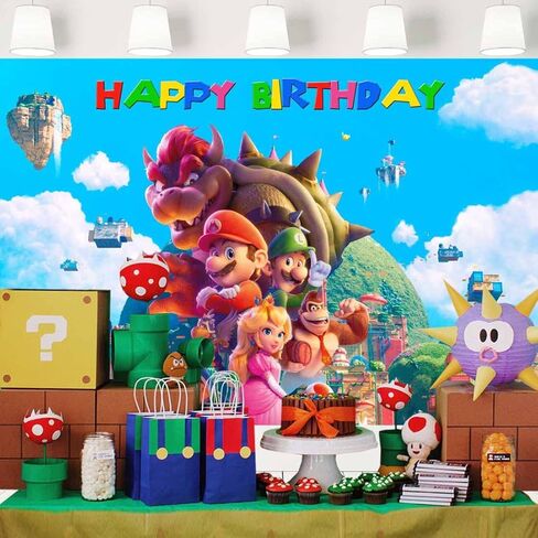 Super Mario Movie Backdrop for Birthday Party Video Game Blue Sky Background Kids Mario Bros Party Supplies Cake Table Banner 5x3 ft 429 in Kuwait