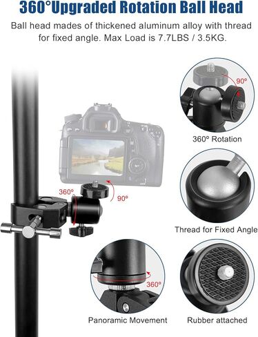 حامل بمشبك فائق 360 درجة برأس كروي للكاميرا مع 1/4 بوصة و3/8 بوصة مشبك تصوير فوتوغرافي على شكل سرطان البحر مشبك تثبيت لكاميرا الحركة متوافق مع Gopro Insta360 DJI DSLR للهاتف والدراجة النارية ومشبك تثبيت in Kuwait