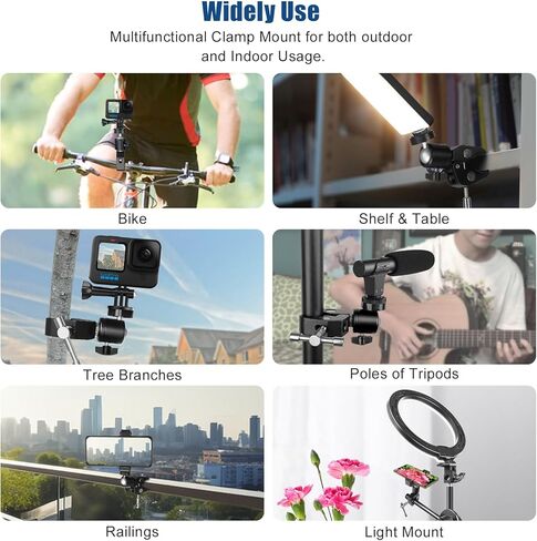 حامل بمشبك فائق 360 درجة برأس كروي للكاميرا مع 1/4 بوصة و3/8 بوصة مشبك تصوير فوتوغرافي على شكل سرطان البحر مشبك تثبيت لكاميرا الحركة متوافق مع Gopro Insta360 DJI DSLR للهاتف والدراجة النارية ومشبك تثبيت in Kuwait