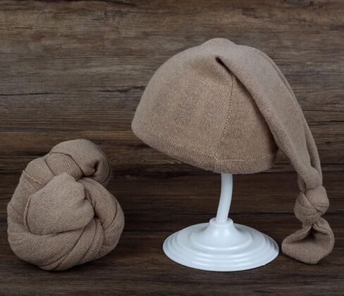 Newborn Monthly Baby Photography Wraps with Hat for Boy Girls Photo Shoot Outfits Stretch Blanket Infant Photography Props (Khaki) in Saudi Arabia