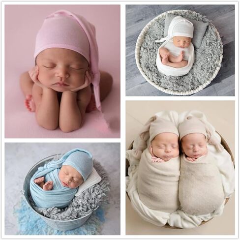 Newborn Monthly Baby Photography Wraps with Hat for Boy Girls Photo Shoot Outfits Stretch Blanket Infant Photography Props (Khaki) in Saudi Arabia