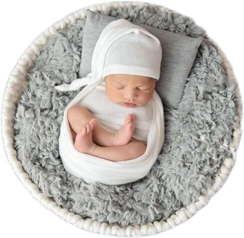 Newborn Monthly Baby Photography Wraps with Hat for Boy Girls Photo Shoot Outfits Stretch Blanket Infant Photography Props (Khaki) in Saudi Arabia