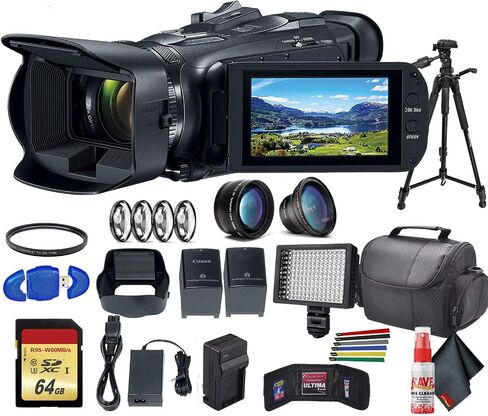كاميرا فيديو Canon Vixia HF G50 UHD 4K (أسود) (3667C002) مع بطارية إضافية، وفلتر للأشعة فوق البنفسجية، وديوبتر قريبة، وعدسة زاوية واسعة، وحامل ثلاثي القوائم، وحقيبة مبطنة، وإضاءة LED، وبطاقة 64 جيجابايت وحزمة أكثر تقدمًا (متجددة) in Saudi Arabia