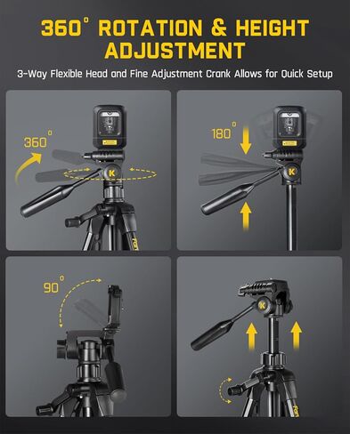 حامل ثلاثي Fanttik DT1، حامل ثلاثي مستوى الليزر مع رأس مقلاة مرنة ثلاثية الاتجاهات، لوحة تحرير سريعة مع حامل برغي 1/4"-20 ومستوى الفقاعات، لأدوات القياس والكاميرات in Kuwait