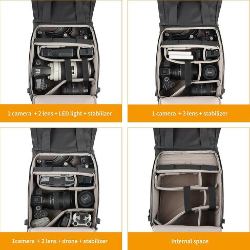 Besnfoto Camera Backpack, Waterproof Travel Camera Bag for Photographer Expandable Roll Top Photography Case for DSLR SLR Mirrorless Camera Fit up to 15.6 inch Laptop with Rain Cover in Saudi Arabia