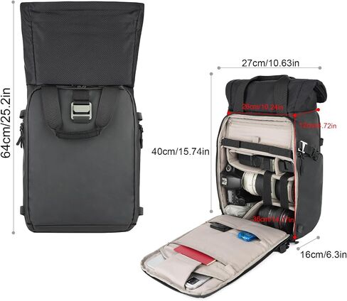 Besnfoto Camera Backpack, Waterproof Travel Camera Bag for Photographer Expandable Roll Top Photography Case for DSLR SLR Mirrorless Camera Fit up to 15.6 inch Laptop with Rain Cover in Saudi Arabia