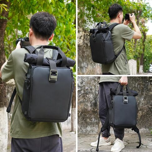 Besnfoto Camera Backpack, Waterproof Travel Camera Bag for Photographer Expandable Roll Top Photography Case for DSLR SLR Mirrorless Camera Fit up to 15.6 inch Laptop with Rain Cover in Saudi Arabia
