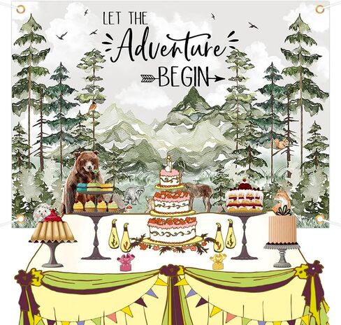 خلفية استحمام الطفل من Avezano Woodland، حيوانات الغابة، ديكورات حمام الطفل، مغامرة الغابات والجبال البرية، خلفية التصوير الفوتوغرافي دع المغامرة تبدأ لافتة (7 × 5 أقدام، أخضر) in Saudi Arabia