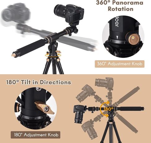 Andoer Universal Tripod Extension Arm Aluminum Alloy Detachable Extender Horizontal Centre Column for Tripod 48-106cm Retractable Tripod Boom Arm with 360° Rotatable Base 5kg Load Capacity in Saudi Arabia