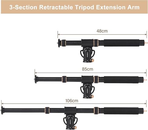 Andoer Universal Tripod Extension Arm Aluminum Alloy Detachable Extender Horizontal Centre Column for Tripod 48-106cm Retractable Tripod Boom Arm with 360° Rotatable Base 5kg Load Capacity in Saudi Arabia