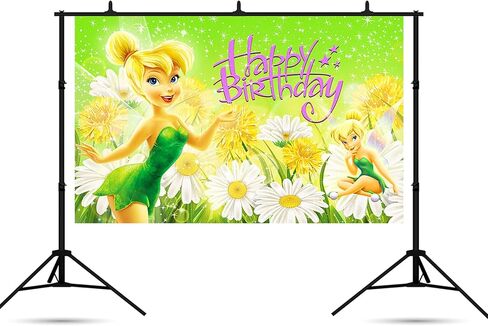 خلفية تينكربيل لمستلزمات حفلات أعياد الميلاد مقاس 5 × 3 أقدام خلفية صورة خرافية لموضوع تينكر بيل وديكورات طاولات الكيك وحفلات استقبال المولود الجديد، باللون الأخضر in Kuwait