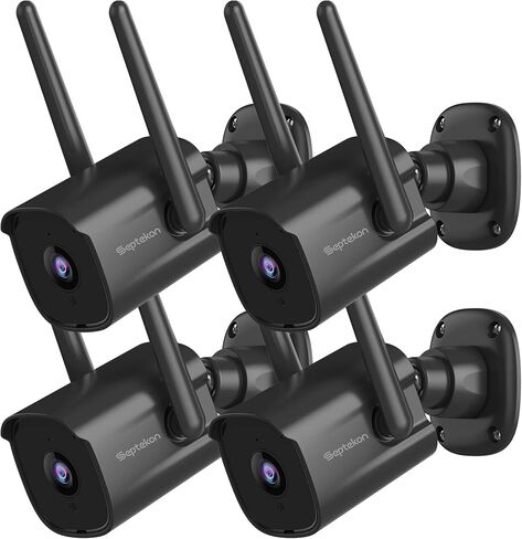 Septekon 2K Home Security Cameras 4 Pack, 2.4G Wired WiFi Security Camera Outdoor with Night Vision, Two-Way Audio, IP66, Motion Detection Alarm, Dual Antenna, Black in Saudi Arabia
