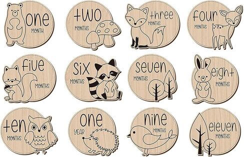 بطاقات المعالم الشهرية للطفل، أقراص خشبية لدعم الصور، دعامات تصوير لحديثي الولادة لتوثيق نمو طفلك، علامة إعلان الطفل، 12 بطاقة قابلة للعكس للحمل وحفلة استقبال الطفل in Kuwait