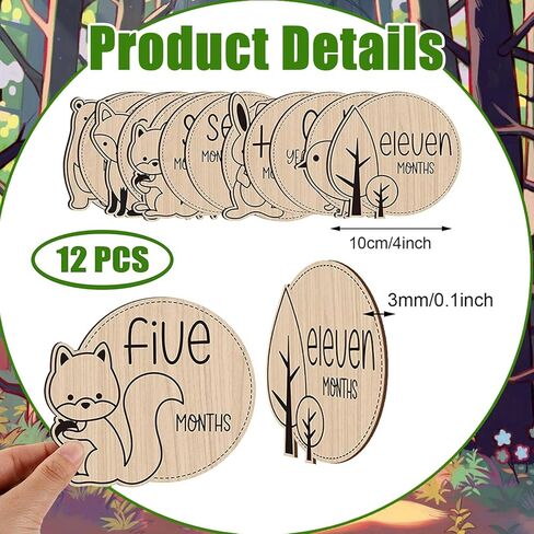 بطاقات المعالم الشهرية للطفل، أقراص خشبية لدعم الصور، دعامات تصوير لحديثي الولادة لتوثيق نمو طفلك، علامة إعلان الطفل، 12 بطاقة قابلة للعكس للحمل وحفلة استقبال الطفل in Kuwait