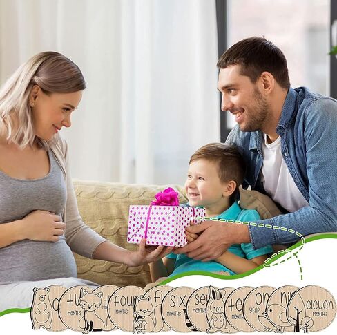 بطاقات المعالم الشهرية للطفل، أقراص خشبية لدعم الصور، دعامات تصوير لحديثي الولادة لتوثيق نمو طفلك، علامة إعلان الطفل، 12 بطاقة قابلة للعكس للحمل وحفلة استقبال الطفل in Kuwait