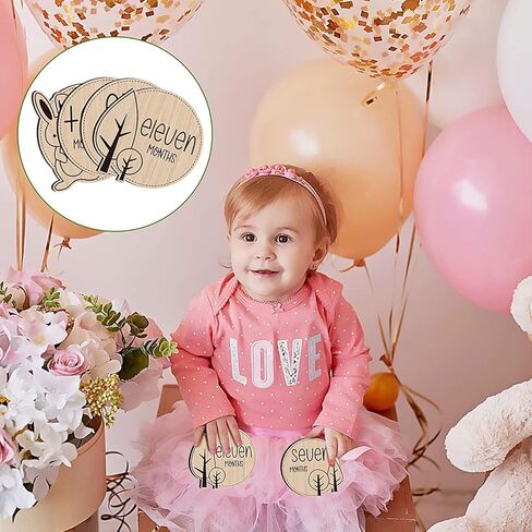 بطاقات المعالم الشهرية للطفل، أقراص خشبية لدعم الصور، دعامات تصوير لحديثي الولادة لتوثيق نمو طفلك، علامة إعلان الطفل، 12 بطاقة قابلة للعكس للحمل وحفلة استقبال الطفل in Kuwait