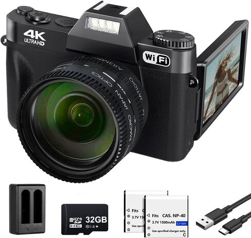 Digital Camera for Photography, VJIANGER 1080P 24MP Vlogging Camera with WiFi, 16X Digital Zoom, 52mm Wide Angle & Macro Lens, 4 * 4GB TF Card and 2 Batteries in Saudi Arabia