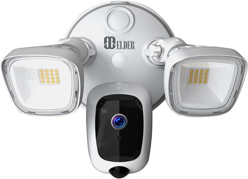 كاميرا مراقبة Elder Floodlight 2K+ خارجية 64 جيجابايت، كاميرا منزلية ذكية رؤية ليلية ملونة، صفارة إنذار PIR للحركة البشرية ومحادثة ثنائية الاتجاه، متوافقة مع Alexa وHey Google in Kuwait