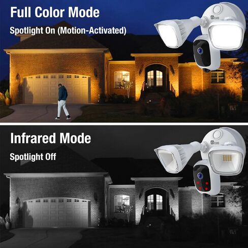 كاميرا مراقبة Elder Floodlight 2K+ خارجية 64 جيجابايت، كاميرا منزلية ذكية رؤية ليلية ملونة، صفارة إنذار PIR للحركة البشرية ومحادثة ثنائية الاتجاه، متوافقة مع Alexa وHey Google in Kuwait