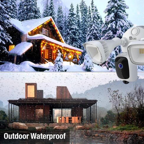 كاميرا مراقبة Elder Floodlight 2K+ خارجية 64 جيجابايت، كاميرا منزلية ذكية رؤية ليلية ملونة، صفارة إنذار PIR للحركة البشرية ومحادثة ثنائية الاتجاه، متوافقة مع Alexa وHey Google in Kuwait