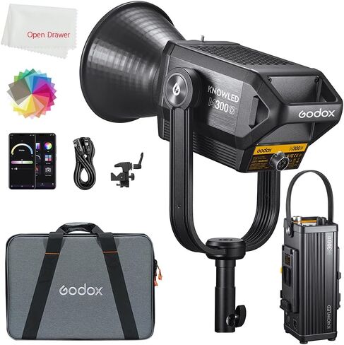 Godox M300D LED Video Light, KNOWLED Vdier Light, MAX 330W 5600K 100000LUX CRI 96+ TLCI 97+, Built-in 12 FX Effects for Film, Portrait, Wedding, Outdoor Shooting, YouTube Videos in Saudi Arabia