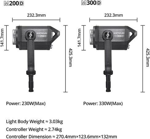 Godox M300D LED Video Light, KNOWLED Vdier Light, MAX 330W 5600K 100000LUX CRI 96+ TLCI 97+, Built-in 12 FX Effects for Film, Portrait, Wedding, Outdoor Shooting, YouTube Videos in Saudi Arabia
