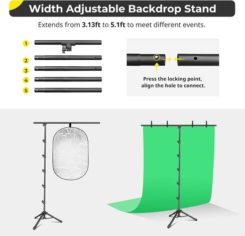 Aureday 8x5FT T-Shape Green Screen Backdrop Stand, Adjustable Backdrop Stand Kit with Horizontal Pole, 4 Spring Clamps, Sandbag, and Black Carrying Bag for Parties/Wedding/Photography/Decoration in Saudi Arabia