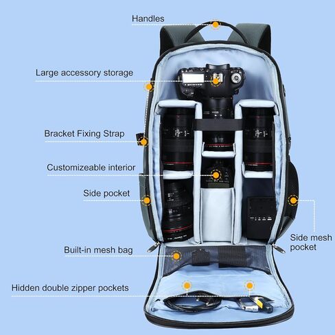 Camera Backpack，Camera Bag for DSLR/SLR,Camera Backpack Waterproof for Photographers Camera Case Compatible for Sony Nikon (Gray) in Saudi Arabia