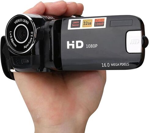 Pwshymi Full HD، كاميرا فيديو رقمية عالية الوضوح 16X كاميرا فيديو DV مع ميزة الدوران، مثالية لالتقاط لحظات لا تنسى (أسود أمريكي) in Kuwait