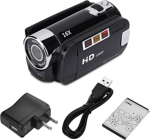 Pwshymi Full HD، كاميرا فيديو رقمية عالية الوضوح 16X كاميرا فيديو DV مع ميزة الدوران، مثالية لالتقاط لحظات لا تنسى (أسود أمريكي) in Kuwait
