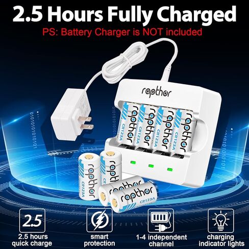 بطاريات ليثيوم رابثور 900 مللي أمبير 123 أمبير، متوافقة مع نظام إنذار مستشعر ذكي بمصباح كاميرا Arlo (عبوة من 8 قطع) in Kuwait