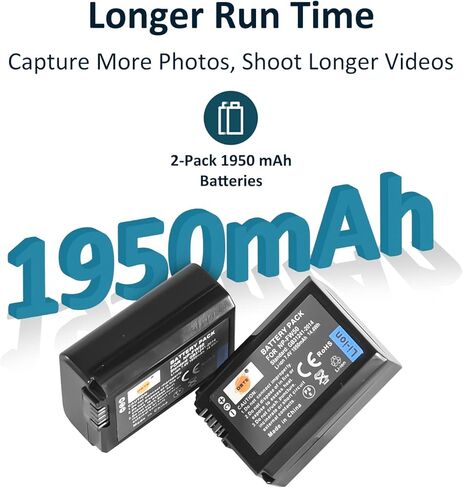 بطارية DSTE عبوتان NP-FW50 + شاحن مزدوج سريع متوافق مع Sony ZV-E10، A6000، A6100، A6300، A6400، A6500، A7، A7 II، A7S، A7S II، A7R، A7R II، NEX-7، NEX-6 آلة تصوير in Saudi Arabia