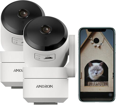 عبوتان من كاميرا الحيوانات الأليفة للقطط/الكلاب/الشاشة، كاميرا أمان منزلية داخلية بدقة 2 ميجابكسل مع تغطية 360 درجة، صوت ثنائي الاتجاه، رؤية ليلية، بطاقة ذاكرة/تخزين سحابي، تعمل مع مساعد جوجل/أليكسا (مستعملة) in Kuwait