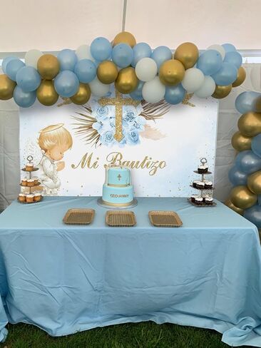 Avezano Mi Bautizo Backdrop Boho Baptism Party Decorations for Boy Blue Floral Angel God Bless Photography Background Christening Newborn Baby Shower Props(6x4ft) in Saudi Arabia