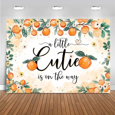 Mocsicka Little Cutie Baby Shower Backdrop A Little Cutie is on The Way Bbay Showe Party Decoration Citrus Orange Gender Reveal Banner for Girls Photo Booth Props (Orange, 7x5ft(82''x60'')) in Saudi Arabia
