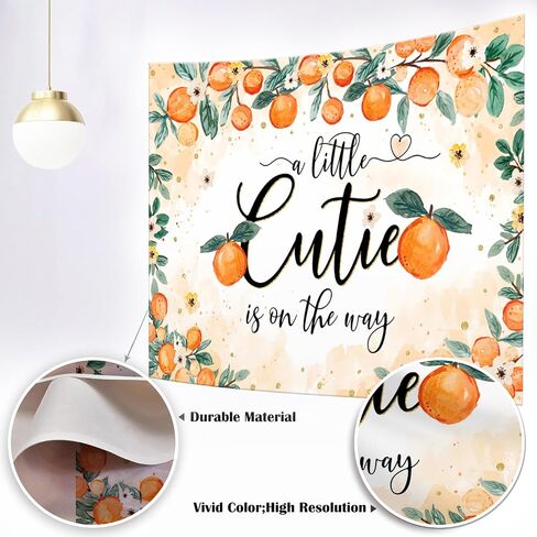 Mocsicka Little Cutie Baby Shower Backdrop A Little Cutie is on The Way Bbay Showe Party Decoration Citrus Orange Gender Reveal Banner for Girls Photo Booth Props (Orange, 7x5ft(82''x60'')) in Saudi Arabia