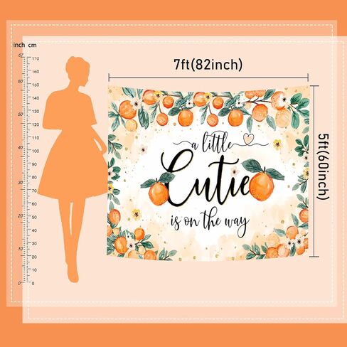 Mocsicka Little Cutie Baby Shower Backdrop A Little Cutie is on The Way Bbay Showe Party Decoration Citrus Orange Gender Reveal Banner for Girls Photo Booth Props (Orange, 7x5ft(82''x60'')) in Saudi Arabia