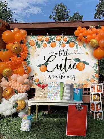 Mocsicka Little Cutie Baby Shower Backdrop A Little Cutie is on The Way Bbay Showe Party Decoration Citrus Orange Gender Reveal Banner for Girls Photo Booth Props (Orange, 7x5ft(82''x60'')) in Saudi Arabia