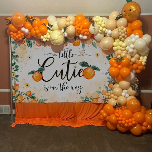 Mocsicka Little Cutie Baby Shower Backdrop A Little Cutie is on The Way Bbay Showe Party Decoration Citrus Orange Gender Reveal Banner for Girls Photo Booth Props (Orange, 7x5ft(82''x60'')) in Saudi Arabia