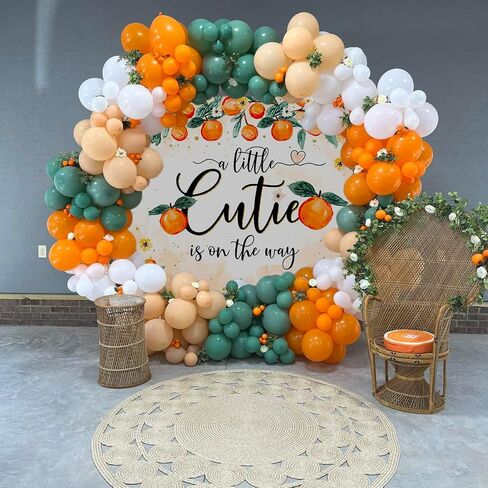 Mocsicka Little Cutie Baby Shower Backdrop A Little Cutie is on The Way Bbay Showe Party Decoration Citrus Orange Gender Reveal Banner for Girls Photo Booth Props (Orange, 7x5ft(82''x60'')) in Saudi Arabia