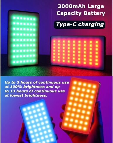 140 مصباح فيديو RGB، لوحة إضاءة كاميرا LED محمولة بالألوان الكاملة CRI 95+ 2500-9000K LED فيديو ضوء 26 تأثيرات مشهد، إضاءة LED DSLR قابلة للشحن من النوع C بقدرة 3000 مللي أمبير في الساعة لمدونات الفيديو والتصوير الفوتوغرافي والمؤتمرات in Kuwait